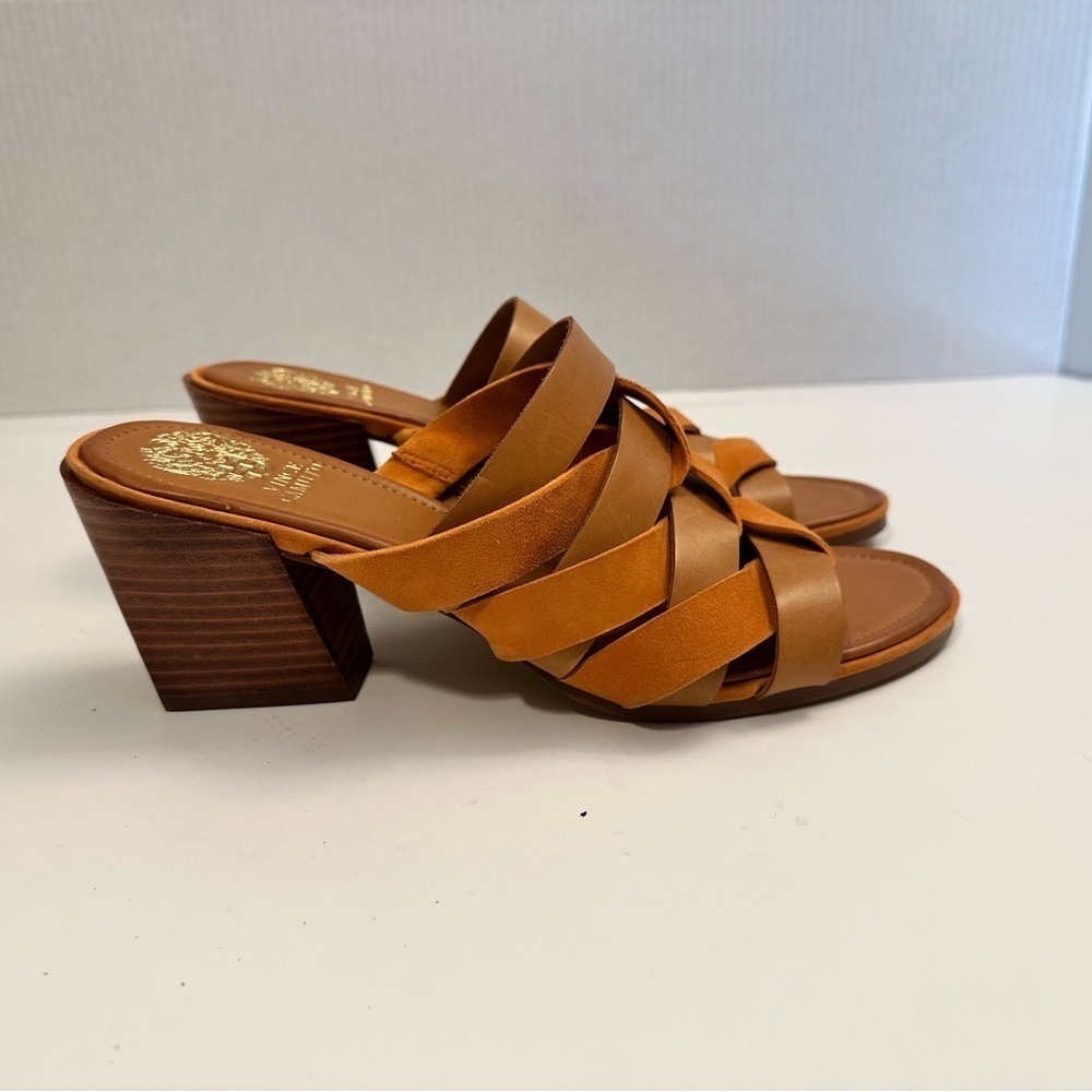 Vince Camuto Women's Deljesta Light Cognac Crisscross Heel Sandals Size 10 - Picture 8 of 12